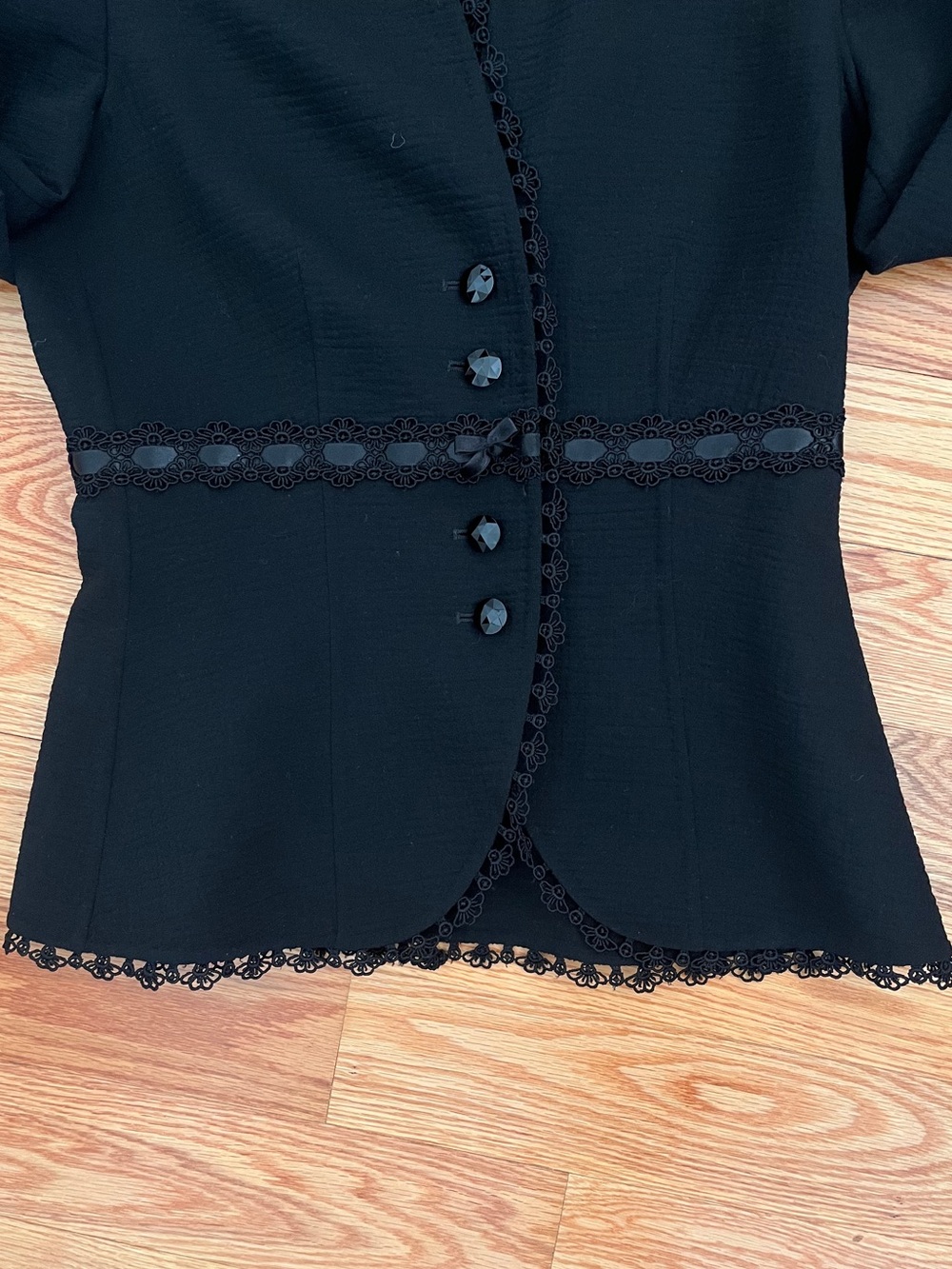 Escada Black Wool Lace-Trim Tailored Button Jacket - Picture 6 of 12